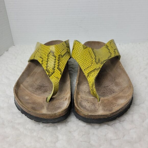 Birkenstock Birki’s Maui Thong Womens Size 11 Yellow Snakeskin Print Sandals Goo - Picture 2 of 10